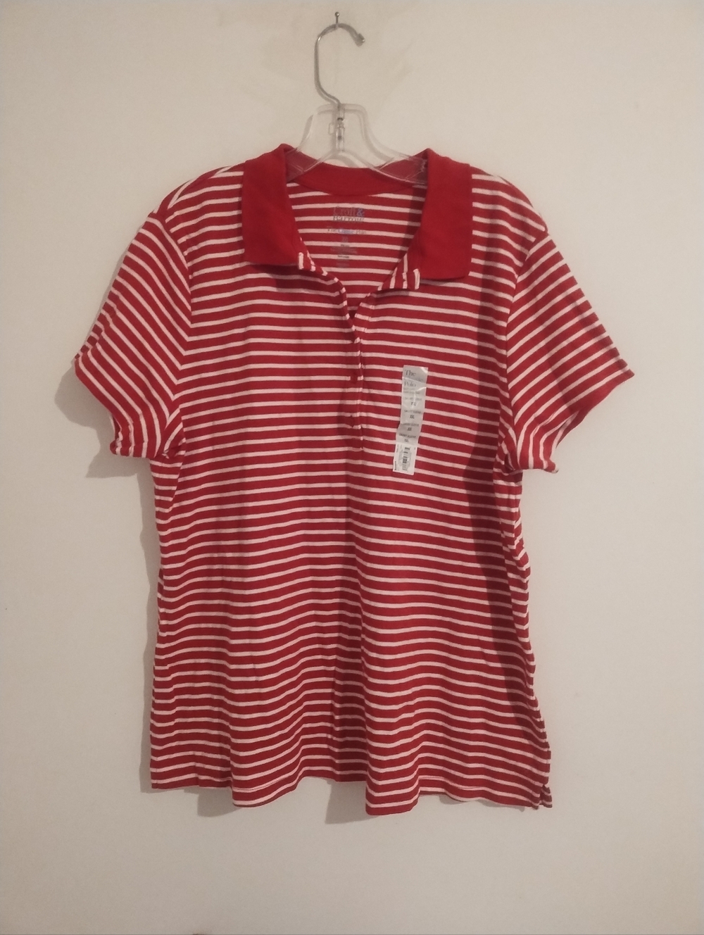 NWT Croft & Barrow The Classic Polo Red Striped T-shirt Top XXL